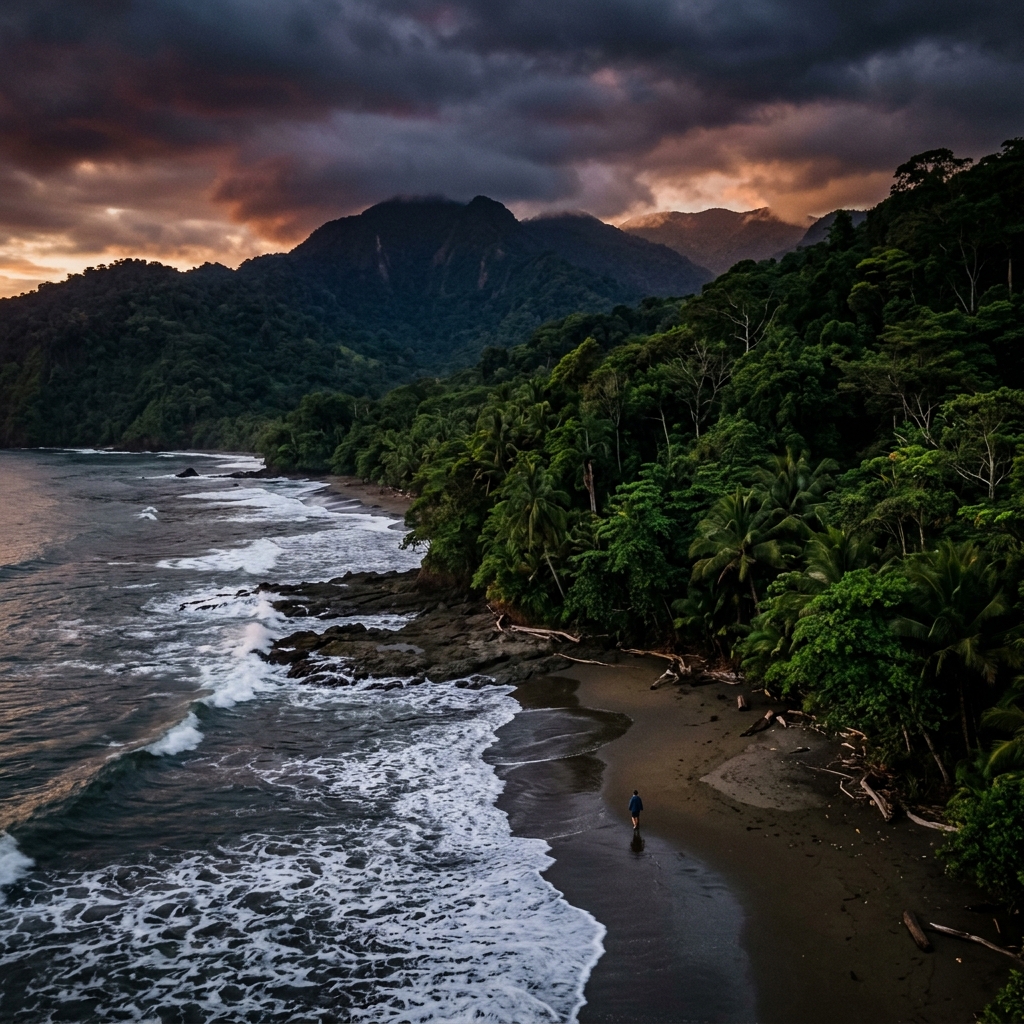 Golden sunset on tropical Costa Rica beach